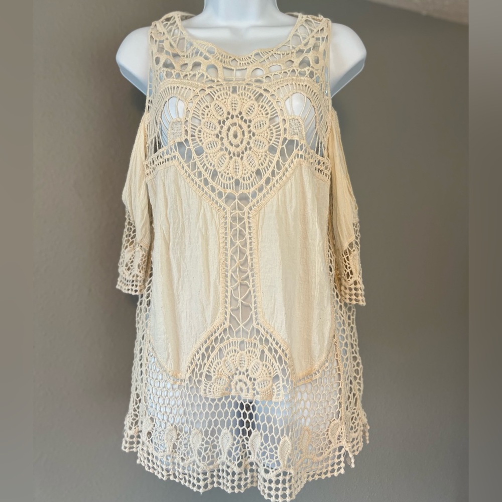 Taylor & Sage Beige Crochet Blouse